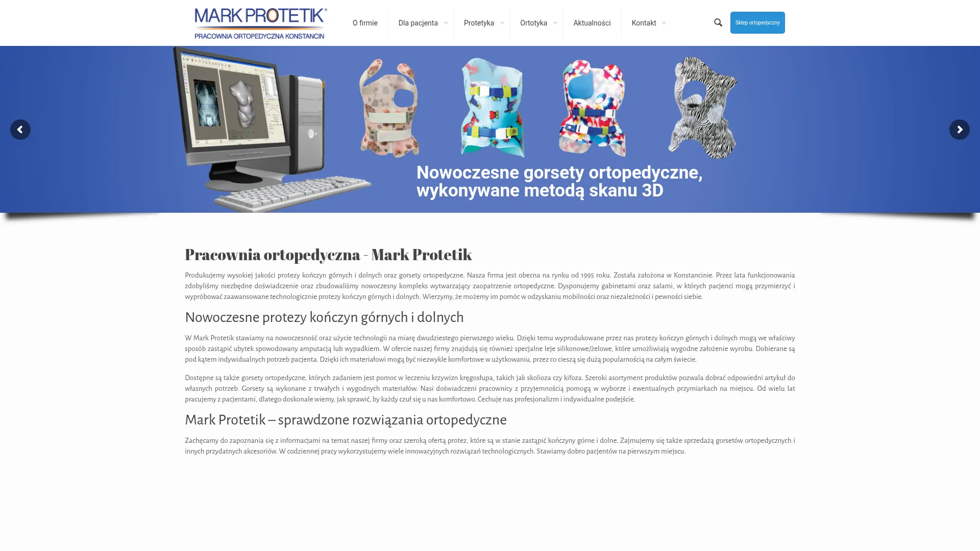 Zrzut ekranu strony Pracownia Ortopedyczna Mark Protetik