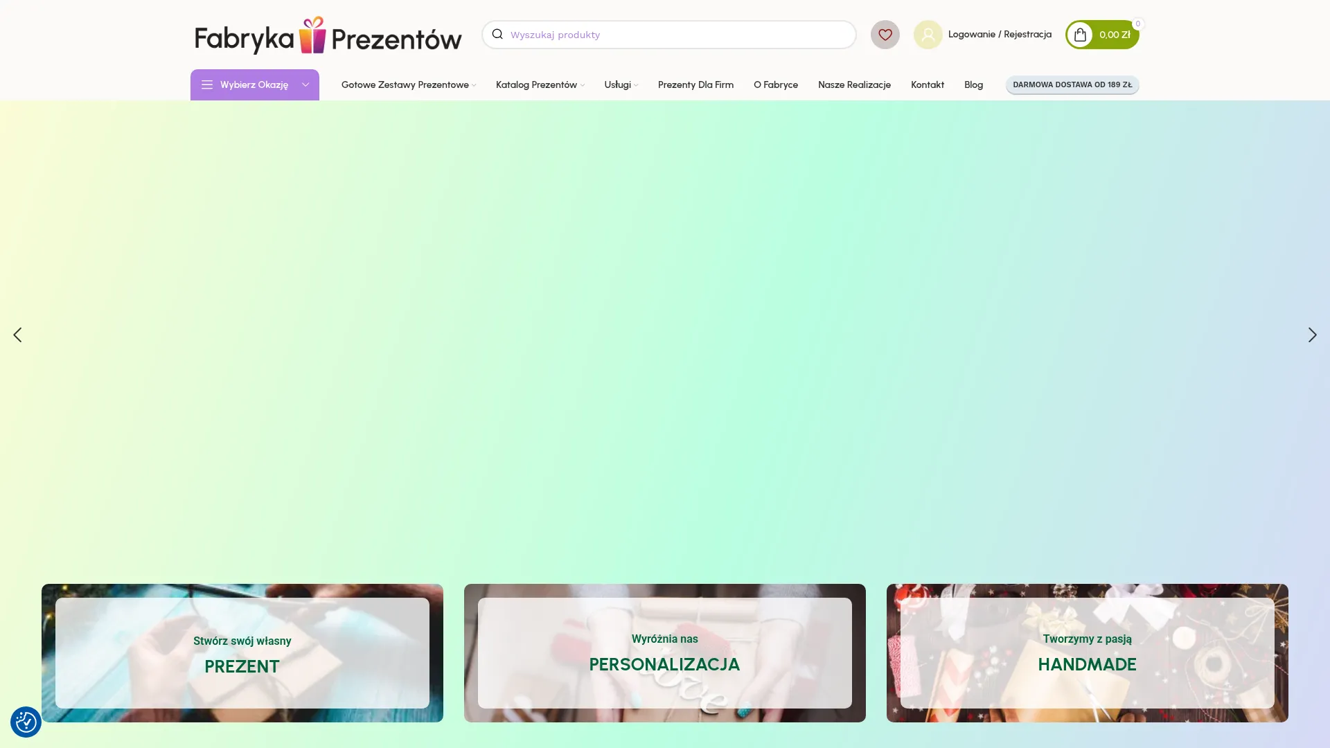 Zrzut ekranu strony Fabryka Prezentów