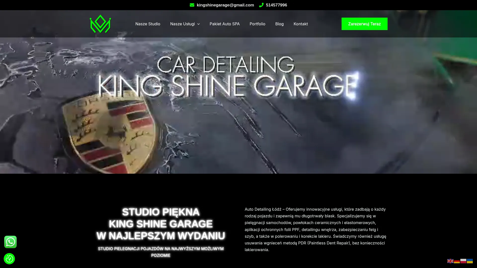 Zrzut ekranu strony KING SHINE GARAGE DARIUSZ KILON