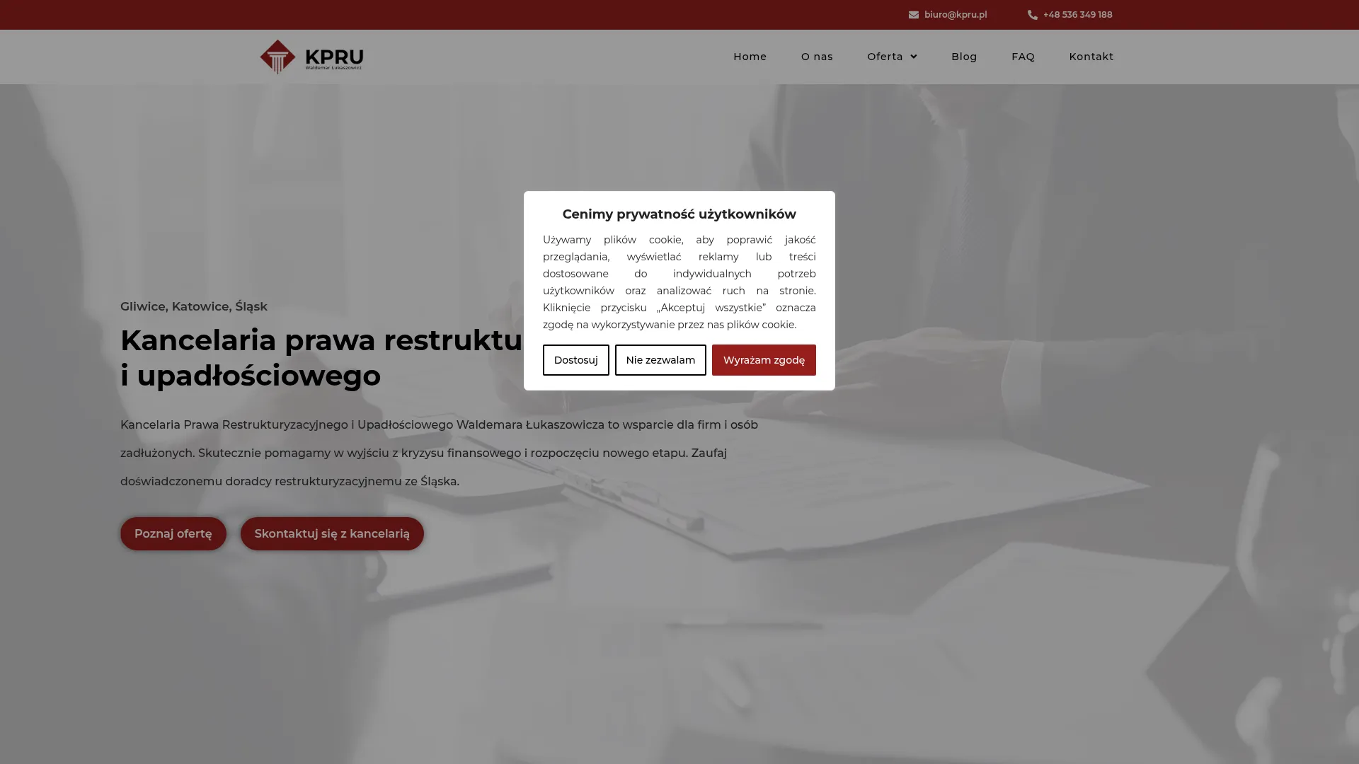 Zrzut ekranu strony Kancelaria Prawa Restrukturyzacyjnego i Upadłościowego Waldemar Łukaszowicz