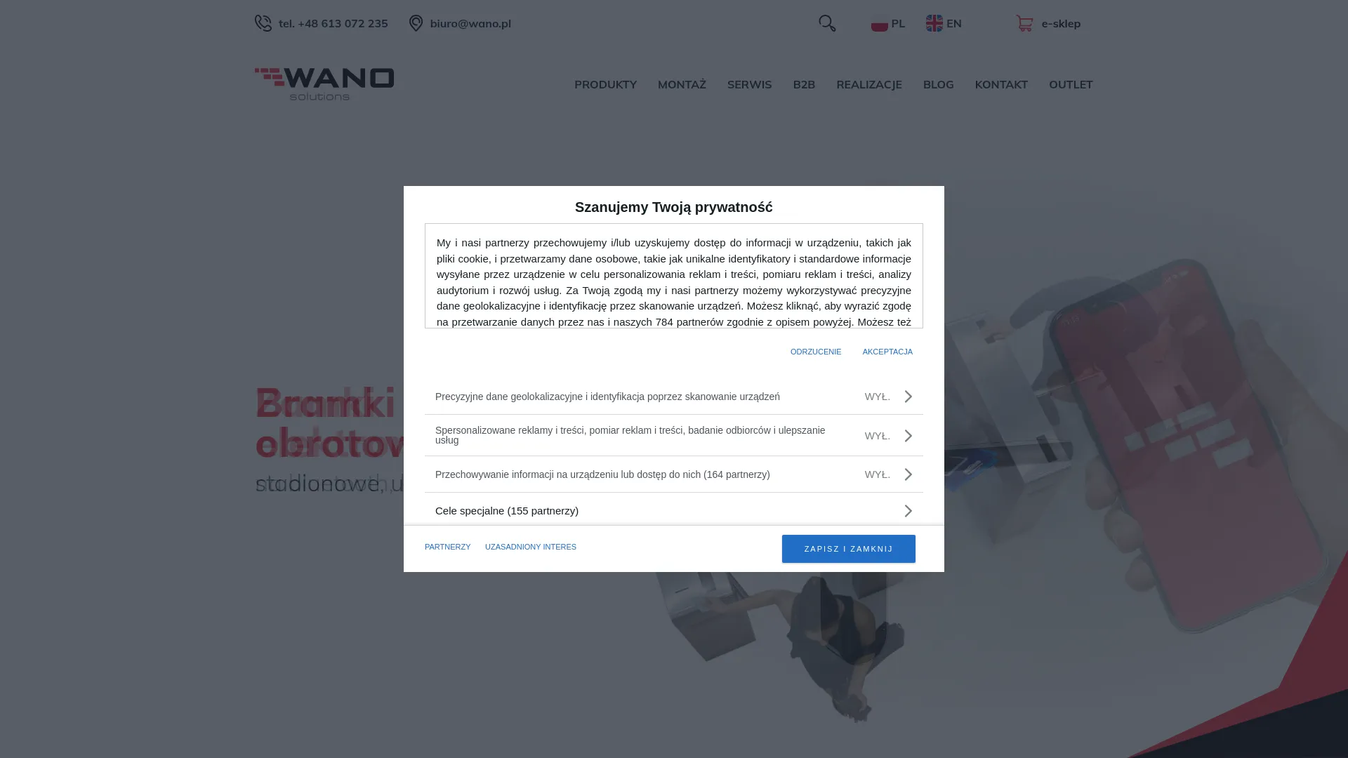 Zrzut ekranu strony WANO SPÓŁKA Z OGRANICZONĄ ODPOWIEDZIALNOŚCIĄ